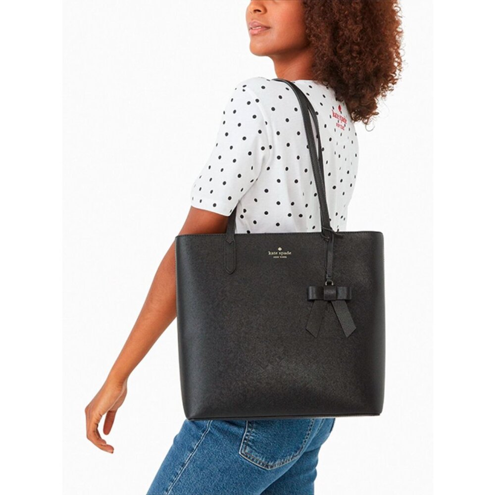 S Kate Spade Brynn Large Tote Black Saffiano K5797 Bow NWT $359 Retail